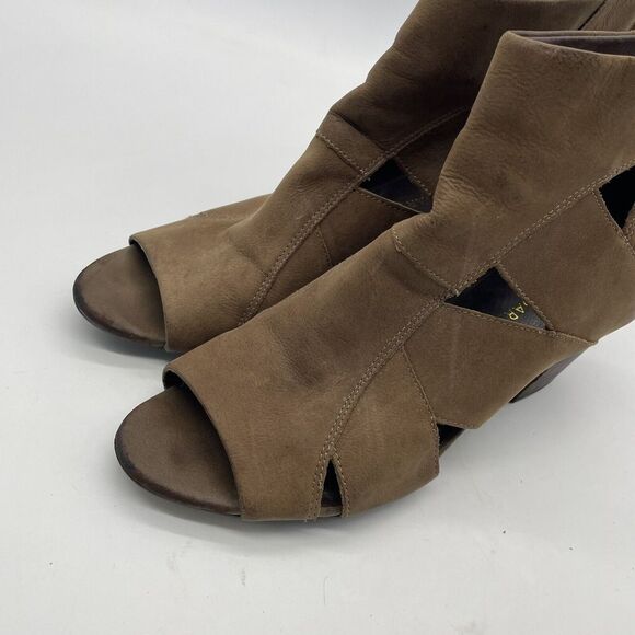Womens Franco Sarto Suede Booties Rocker Cut Out Peep‎ Toe Zip Brown 9.5 M - Picture 2 of 8